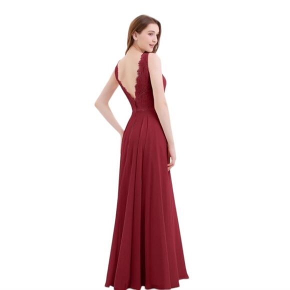 Babaroni NWT Tabitha Lace Bodice‎ Chiffon Skirt Long Dress-Burgundy Size 8 - Picture 3 of 7